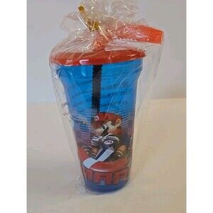 Mario Cart Wii Blue Travel Cup Lid with Straw 2012 Nintendo